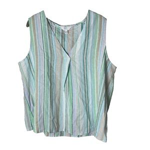 NEW Time and Tru Sleeveless Blouse Size Large Top V-Neck Linen Blend Stripes